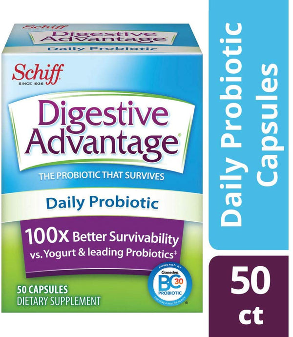 Daily Probiotic Capsule - Digestive Advantage (50 count in a box), Survives 100x Better Than Regular 50 Billion CFU, Lessen Minor Abdominal Discomfort, Bloating & Occasional Diarrhea