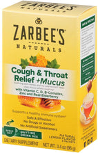 Load image into Gallery viewer, Zarbee&#39;s Naturals Cough &amp; Throat Relief + Mucus Daytime Drink Mix with Dark Honey, Natural Lemon Flavor, 6 Packets