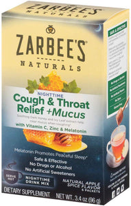 Zarbee's Naturals Cough & Throat Relief + Mucus Nighttime Drink Mix, Apple Spice Flavor, 6 Packets