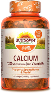 Sundown Calcium 1200 Plus Vitamin D3 1000 IU, 170 Liquid Filled Softgels