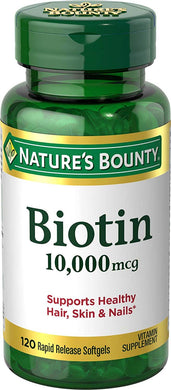 Nature's Bounty Biotin Supplement, Supports Healthy Hair, Skin, and Nails, 10,000 Mcg, 120 Rapid Release Softgels