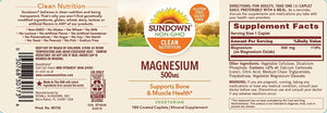 Sundown Magnesium, 500 mg (180 Coated Caplets) Mineral Supplement