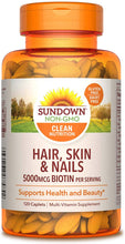 Load image into Gallery viewer, Sundown Hair, Skin &amp; Nails 5000 mcg of Biotin, 120 Tablets