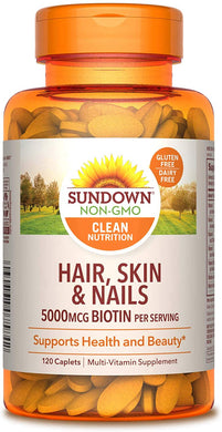 Sundown Hair, Skin & Nails 5000 mcg of Biotin, 120 Tablets