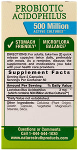 Nature's Truth Probiotic Acidophilus 500 Million, 100 Count