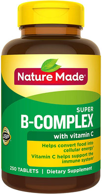 Nature Made Super B-Complex Tablets with Vitamin C and Folic Acid, 250 Count for Metabolic Health