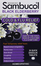 Load image into Gallery viewer, Sambucol Black Elderberry Cold &amp; Flu Relief Tablets 30 Count, Homeopathic Remedy for Temporary Relief of Cold and Flu-like Symptoms