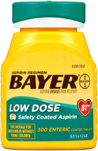 Load image into Gallery viewer, Aspirin Regimen Bayer 81mg Enteric Coated Tablets | #1 Doctor Recommended Aspirin Brand | Pain Reliever |300 Count