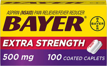 Load image into Gallery viewer, Extra Strength Bayer Aspirin 500mg Coated Tablets | Pain Reliever and Fever Reducer | 100 Count