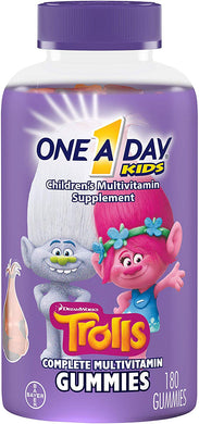 One A Day Kids Trolls Multivitamin Gummy, 180 Count, with Vitamins A, B6, B12, C, D, and E, Zinc, Folic Acid, and Biotin