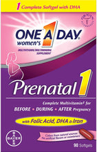 Load image into Gallery viewer, One A Day Women&#39;s Prenatal 1 Multivitamin, Supplement for Before, During, and Post Pregnancy, Including Vitamins A, C, D, E, B6, B12, and Omega-3 DHA, 90 Count