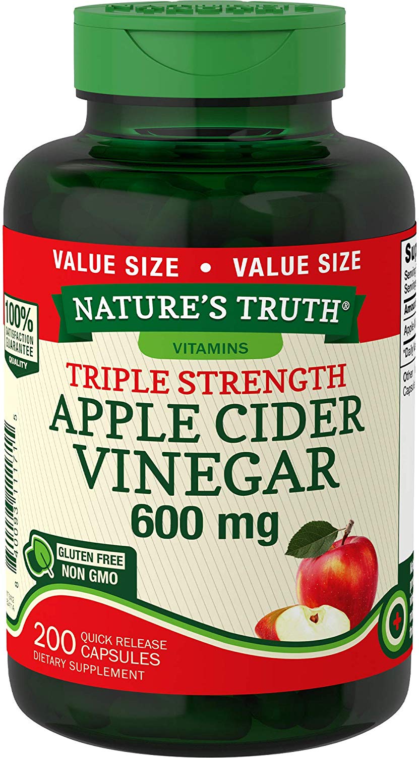 Apple Cider Vinegar Capsules 600mg 200 Pills Vegetarian, Non-GMO, Gluten Free by Nature's Truth