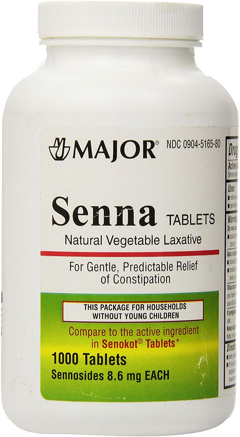 Senna 8.6 Mg Natural Vegetable Laxative 1000 Tablets Generic for Senekot by Major Pharmaceuticals